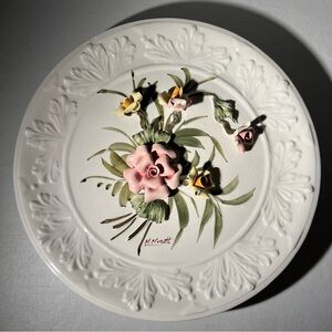 Rare Capodimonte Italy Bisque Porcelain Flower Wall Plaque Signed M. Moretto